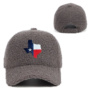 Casquette de baseball en laine d'agneau gris foncé avec broderie du drapeau du Texas chaud