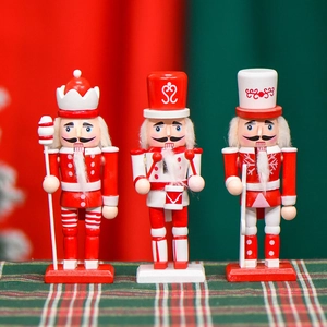 Lot de 3 Ornements Casse-Noisette en Bois de 15cm Soldats Rouge et Blanc Peints à la Main Décoration de Noël Maison