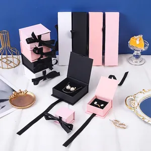 Elegant Jewelry Gift Box With Ribbon Bow Flip Top Paper Cardboard For Ring Necklace Earring Bracelet Watch Organizer