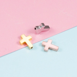 Polished stainless steel cross charms in silver, gold, and rose gold for DIY jewelry