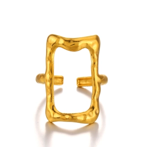 Adjustable golden rectangle open ring with textured hammered finish for women