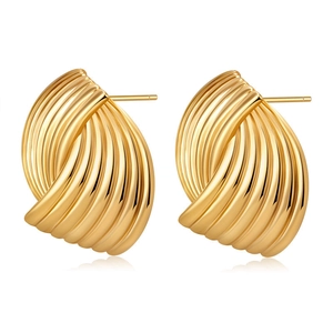 Elegant 18K gold plated ruffled fan earrings with vintage texture for daily wear