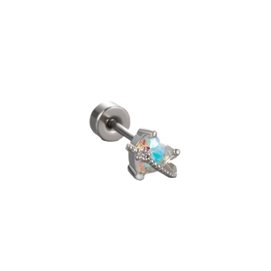 Titanium steel cartilage earring with a heart-shaped colorful zircon and sword design