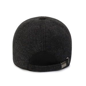 Winter wool blend baseball cap for men with adjustable metal buckle back view