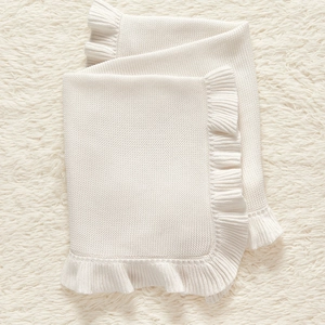 Baby Knitted Blanket Pure Cotton Soft Ruffle Edge Solid Color Stroller Bedding Swaddle Receiving Blanket