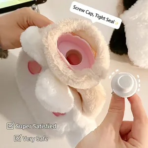 Cute plush hot water bottle with soft faux fur cover and secure leak-proof screw cap