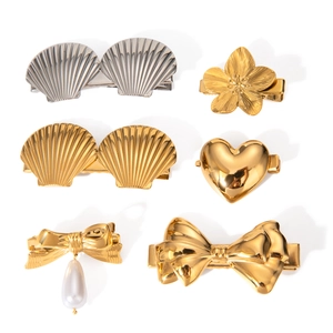 Elegant 18k gold and silver stainless steel hair clip set with butterfly and heart designs