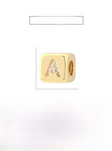 Detail of 18K gold-plated cube alphabet A pendant with zircons for jewelry DIY 9x9mm