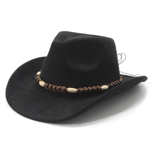 Schwarzer Cowboyhut im Boho-Stil mit ethnischer handgefertigter Perlenverzierung
