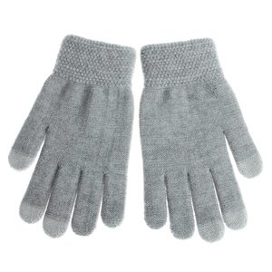 Unisex grey knitted touch screen gloves with elastic ribbed cuffs for winter warmth