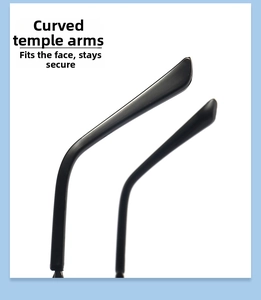 Detail view of curved temples on sunglasses for an ergonomic and non-slip secure fit