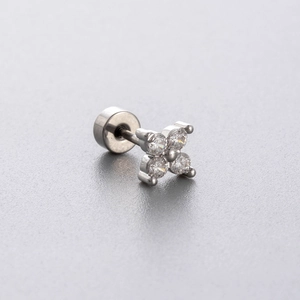 Sparkling zircon flower stud earring made of titanium steel with a minimalist silver finish