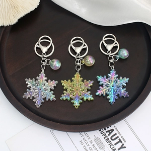Iridescent Acrylic Snowflake Keychain Holographic Bag Pendant With Bubble Ball Bead Charm Metal Clasp Winter Christmas Gift