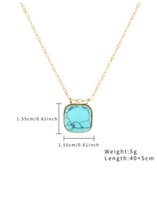 Detail of square turquoise pendant 1.55cm with a 40+5cm golden chain necklace