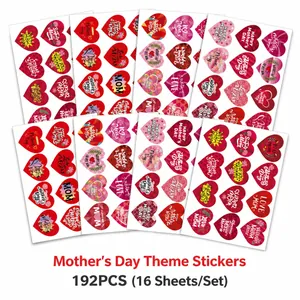192pcs Mother's Day heart stickers with Happy Mother's Day and Love Mom designs
