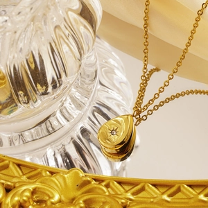 Starburst Pendant Necklace Stainless Steel Zircon Waterdrop Rectangle French Retro Minimalist Jewelry For Women