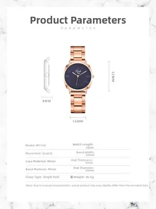Guide des tailles de montre quartz femme M1150 avec cadran 32mm et bracelet en métal