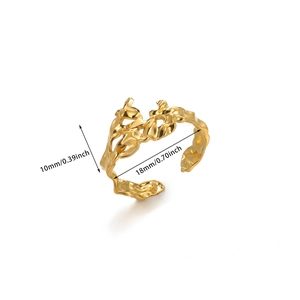 Detailed view showing dimensions of irregular gold textured snake ring, 10mm width