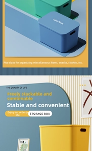 Close-up of matte plastic storage box with lid and side handles for home organization