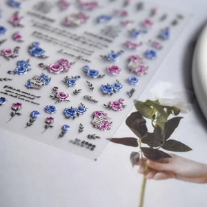 Adesivi Per Nail Art 5D Rilievo Rosa Vintage Fiore Lettera Inglese 3D Auto Adesivo DIY Design Elegante