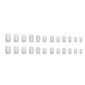 Elegant square press-on nails set with silver glitter and metallic mirror finish