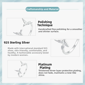 Detail view showing 925 sterling silver bird ring with triple-layer platinum plating