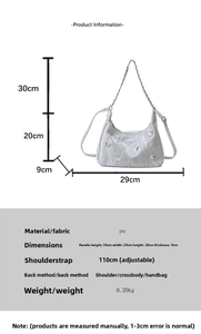 Detailed size chart for large PU tote bag with metal butterflies and 110cm strap