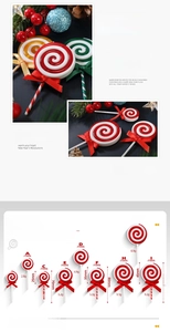 Detailed dimensions of Christmas red and white swirl lollipop ornaments with bow