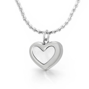 Collier chaîne serpent en acier inoxydable argenté avec pendentif cœur texturé