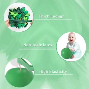 Détails de ballons en latex vert épais et non toxiques, montrant élasticité et durabilité