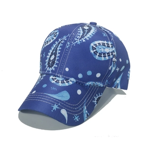 Blue paisley print baseball cap with six-panel design for outdoor sun protection