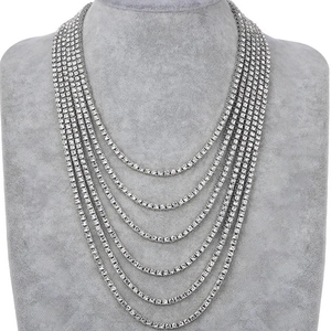 Mens 4mm silver-tone tennis chain necklace with six layers of sparkling white stones
