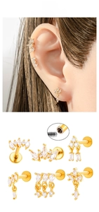 Macro detail of F136 titanium stud with zircon inlays and threaded flat back design