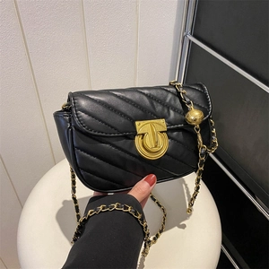 Women V-Quilted Crossbody Bag PU Leather Retro Shoulder Bag Small Square Handbag Golden Chain Strap Ball Adjustment