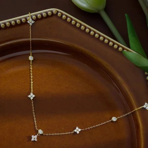 Luxury 925 Sterling Silver Clover Necklace Gold Plated Rhinestone Lucky Flower Clavicle Chain For Women Fashion Jewelry Gift