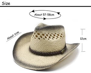 Détails des dimensions du chapeau de cowboy en raphia: 57-58cm de tour et 8cm de bord