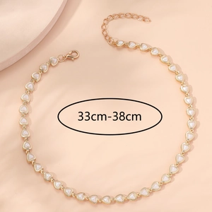 French vintage heart pearl choker necklace in gold finish with adjustable chain length