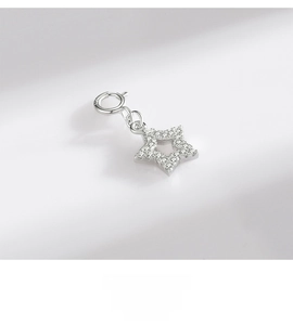 Detailed close-up of S925 sterling silver star pendant with micro-set white zircon stones