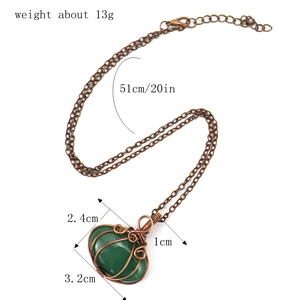 Handmade wire wrapped natural green aventurine stone pumpkin pendant necklace for women