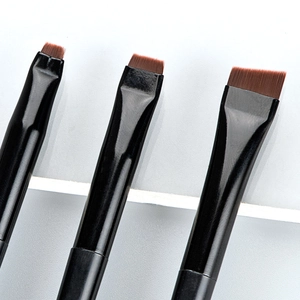 Three-piece ultra-thin blade eyeliner and eyebrow makeup brush set with brown bristles