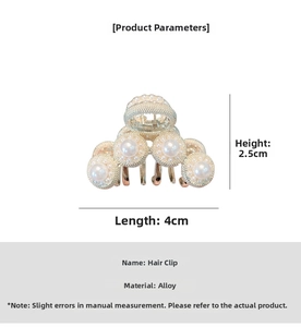 Macro detail of French style pearl hair claw clip with 4cm length and alloy material