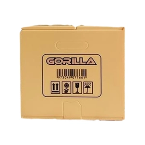 Electric gorilla money box designed as a beige cardboard box with Gorilla print