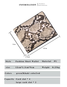 Detailed dimension chart showing size and internal card slots of the vintage snake pattern wallet