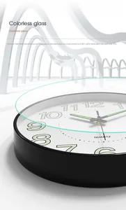 Macro detail of high-transparency glass cover on a 30cm modern silent quartz wall clock
