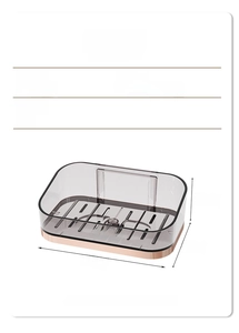 Detail view of wall-mounted PET soap dish with gray finish and drain holes