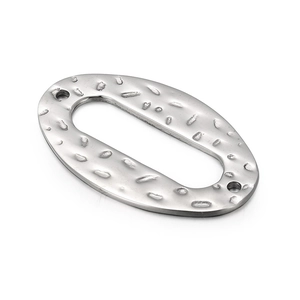 Irregular oval stainless steel pendant with hammered texture and dual mounting holes