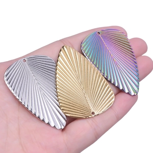 DIY leaf-shaped stainless steel pendant in gold silver and iridescent finishes