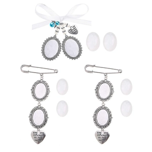 DIY photo charm kit with vintage silver frames, heart pendant and blue beads on white back