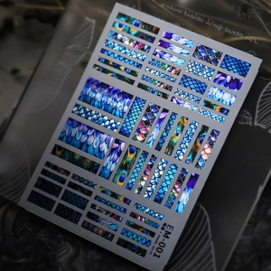 Metallic Nail Art Stickers Peacock Feather Fish Scale Pattern Adhesive Holographic Iridescent Manicure DIY Decor Decals