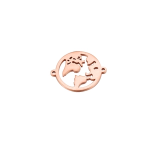Detail showing a rose gold hollow world map connector for DIY jewelry making